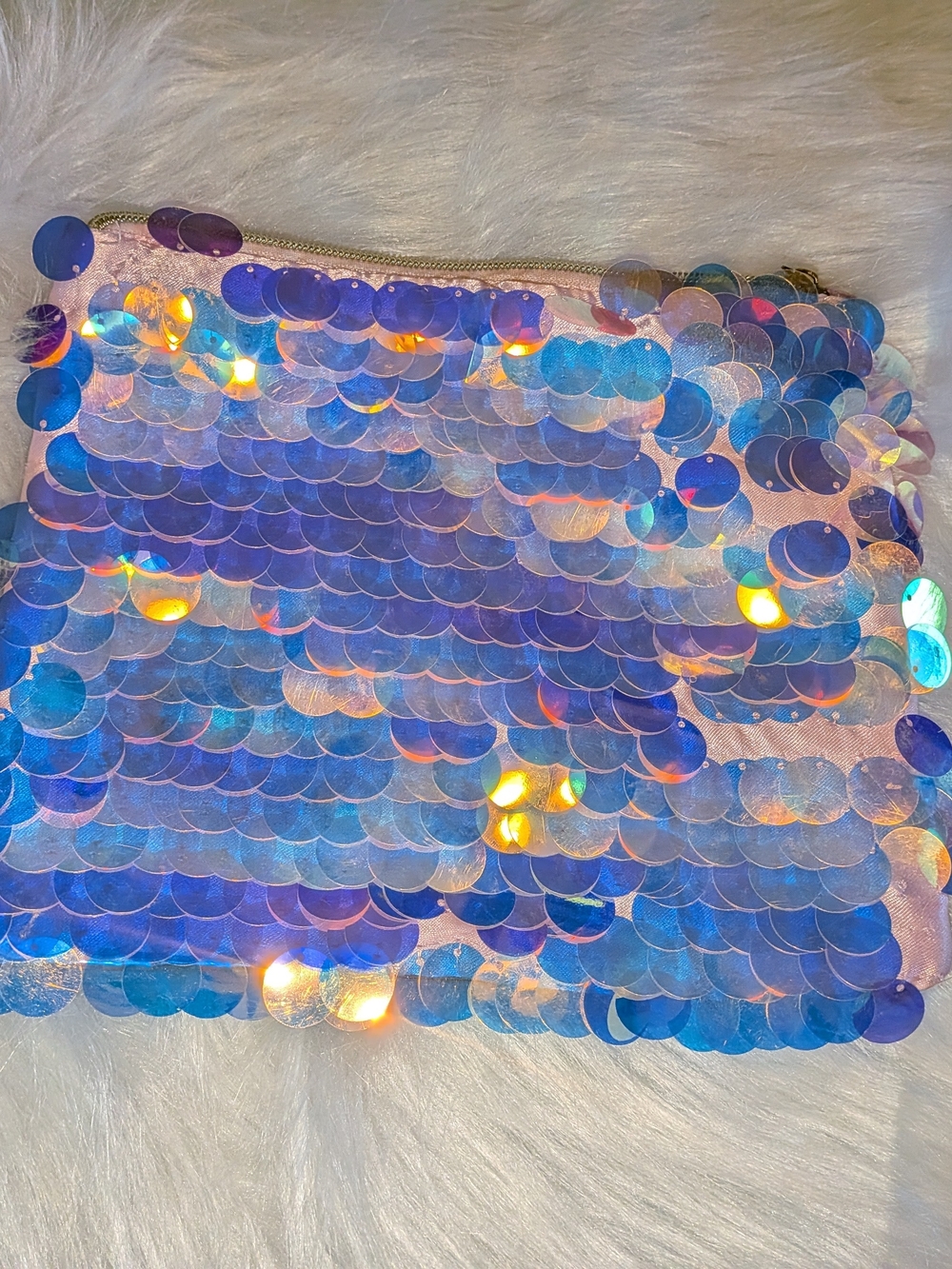 Iridescent Blue Sequin Zip Pouch